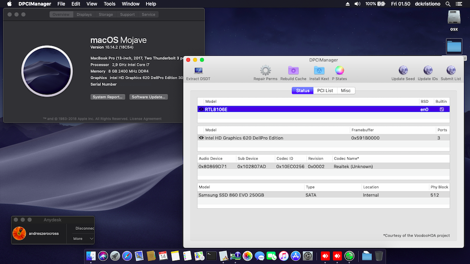 Success Hackintosh macOS Mojave 10.14.2 Build 18C54 at Dell Inspiron 14 5468